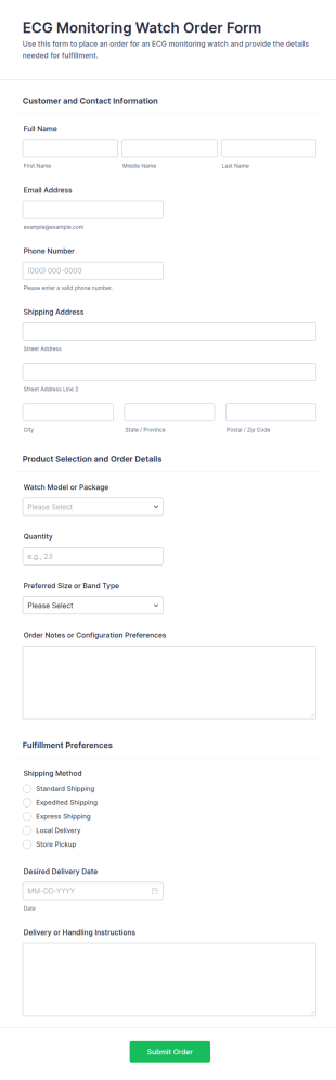 ECG Monitoring Watch Order Form Template