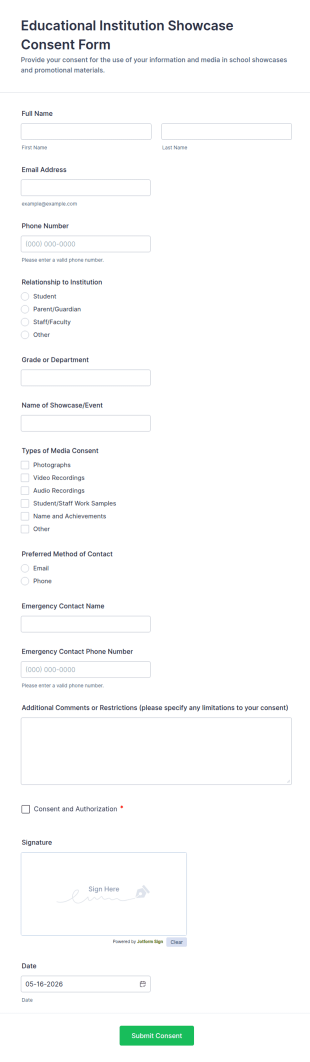Educational Institution Showcase Consent Form Template