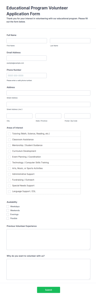 Educational Program Volunteer Application Form Template