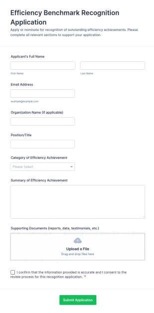 Efficiency Benchmark Recognition Application Form Template