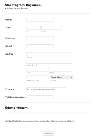 Eğitim Başvuru Formu  Form Şablonu