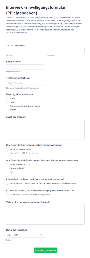 Einverständniserklärung Für Interviews️