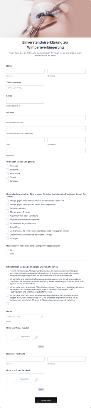 Einverständniserklärung Zur Wimpernverlängerung
