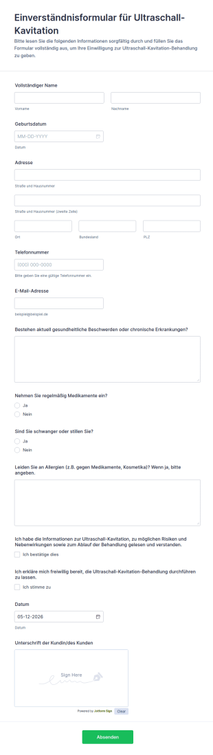 Einverständnisformular Für Ultraschall Kavitation