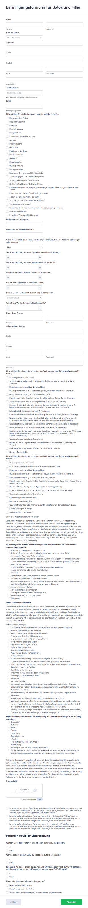 Einwilligungsformular Für Botox Und Filler