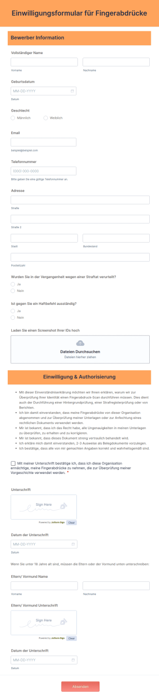 Einwilligungsformular Für Fingerabdrücke