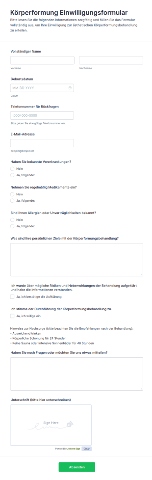 Einwilligungsformular Für Körpermodellierung