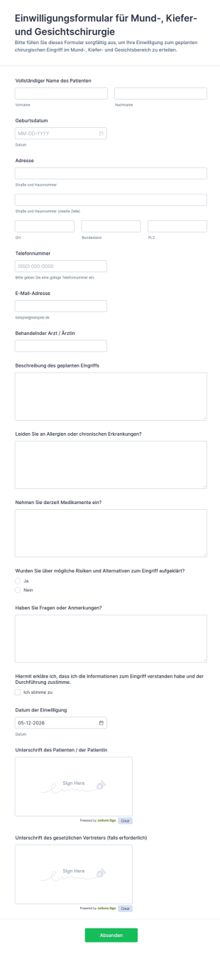 Einwilligungsformular Für Mund , Kiefer Und Gesichtschirurgie