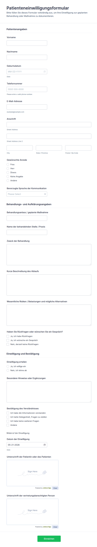 Einwilligungsformular Für Patienten