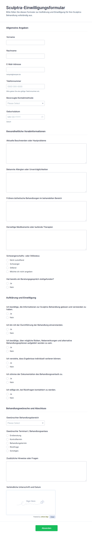 Einwilligungsformular Für Sculptra