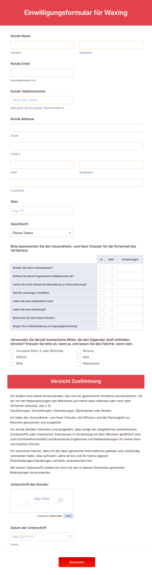 Einwilligungsformular Für Waxing
