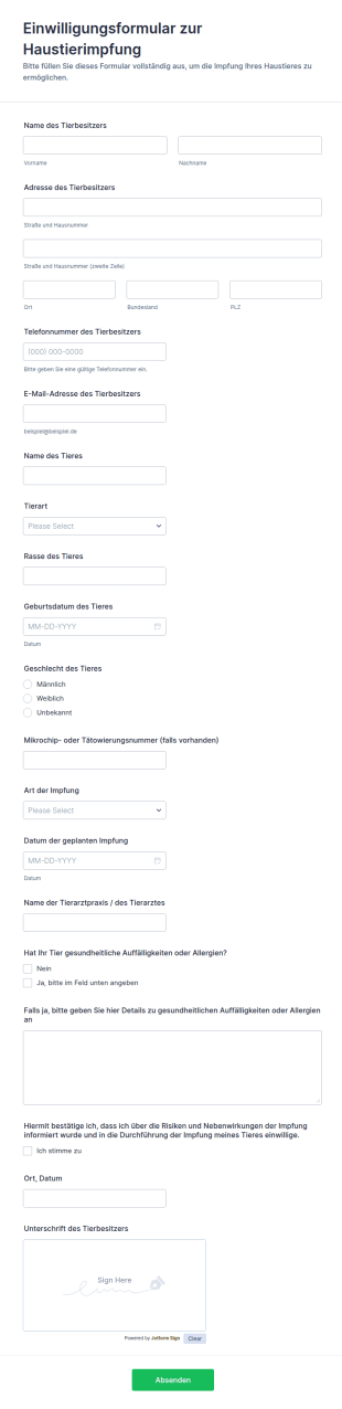Einwilligungsformular Zur Haustierimpfung