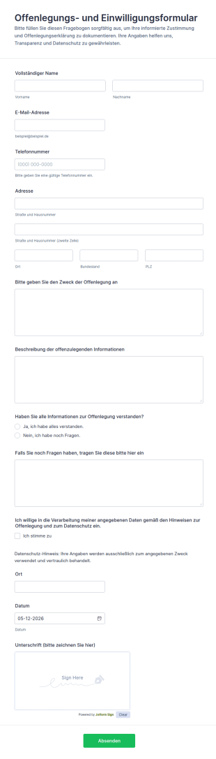 Einwilligungsformular Zur Offenlegung Und Zustimmung