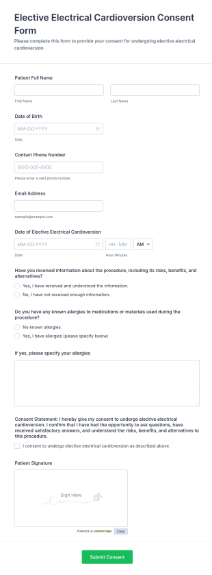 Elective Electrical Cardioversion Consent Form Template