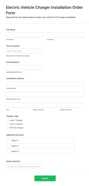 Electric Vehicle Charger Installation Order Form Template