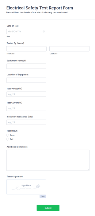 Electrical Safety Test Report Form Template