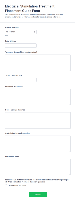 Electrical Stimulation Treatment Placement Guide Form Template