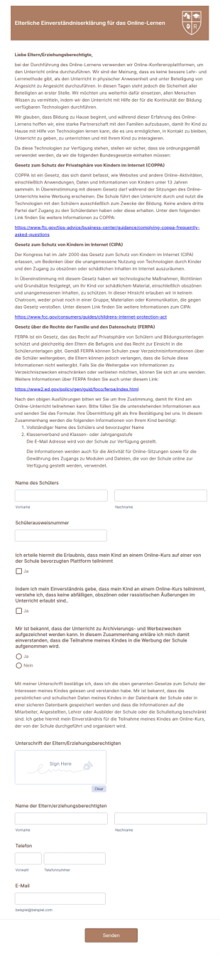 Elterliche Einverständniserklärung Für Das Online Lernen