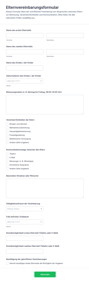 Elternvereinbarung Formular