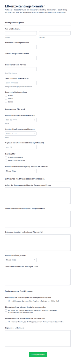 Elternzeit Antrag Formular