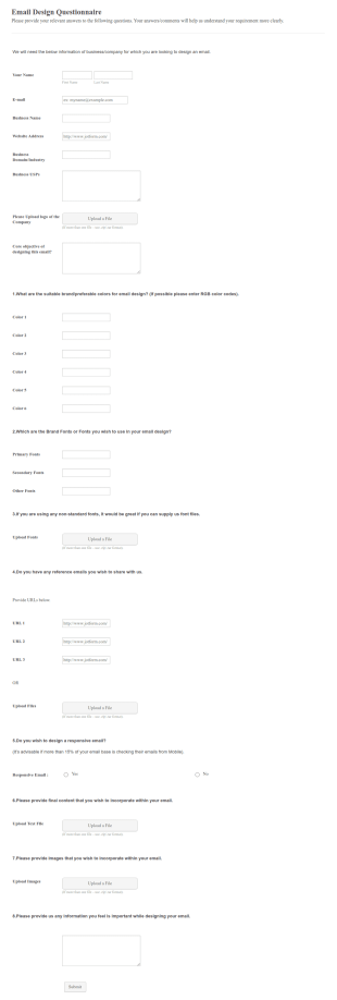 Email Design Questionnaire Form Template