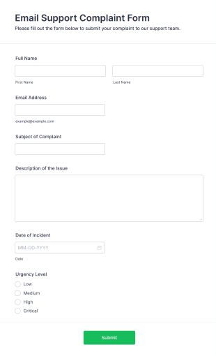 Email Support Complaint Form Template
