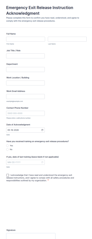 Emergency Exit Release Instruction Acknowledgment Form Template