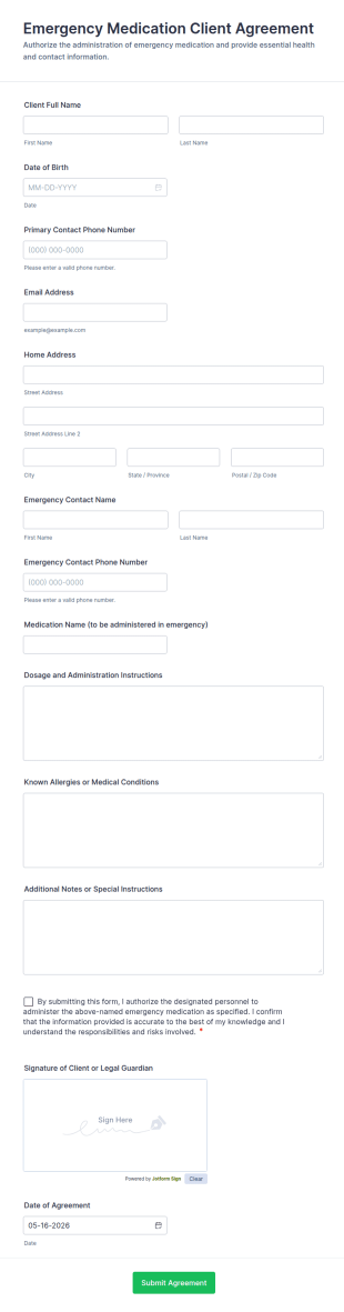 Emergency Medication Client Agreement Form Template