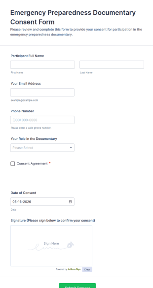 Emergency Preparedness Documentary Consent Form Template