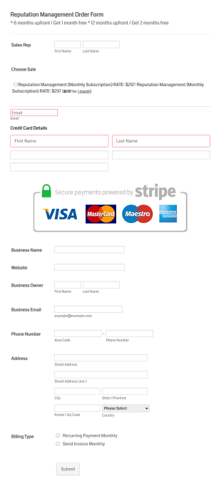 Reputation Management Client Order Form Template