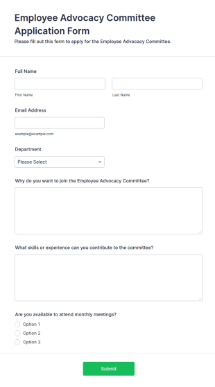 Employee Advocacy Committee Application Form Template
