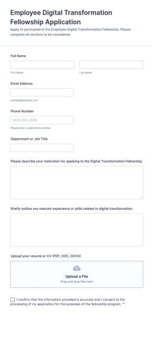 Employee Digital Transformation Fellowship Application Form Template