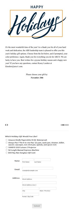 Employee Holiday Gift Order Form Template
