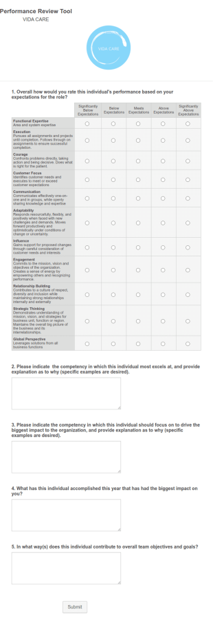 Employee Performance Evaluation VC Form Template