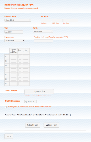 Employee Reimbursement Form Template