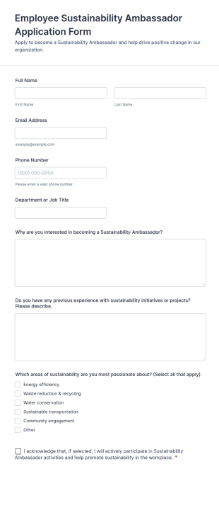 Employee Sustainability Ambassador Application Form Template
