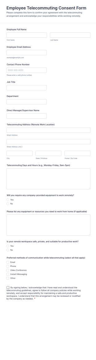 Employee Telecommuting Consent Form Template