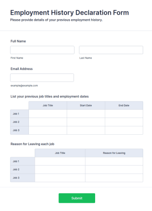 Employment History Declaration Form Template