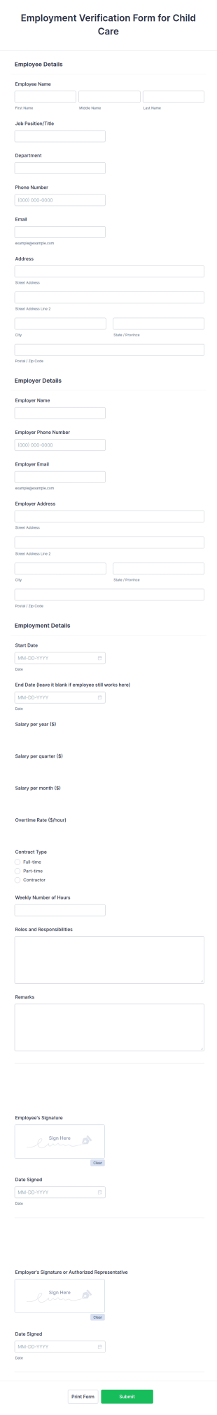 Employment Verification Form For Child Care