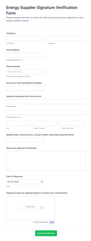 Energy Supplier Signature Verification Form Template