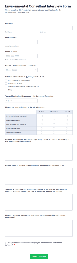 Environmental Consultant Interview Form Template