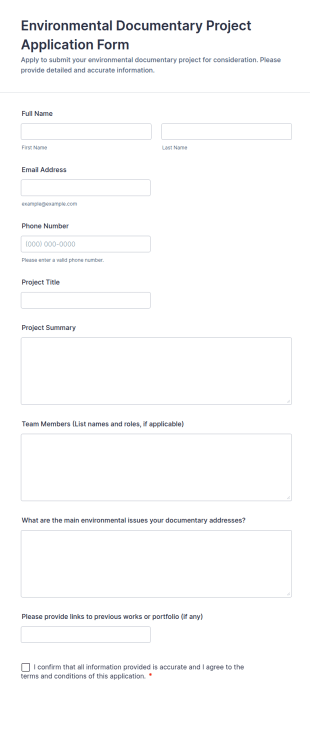 Environmental Documentary Project Application Form Template