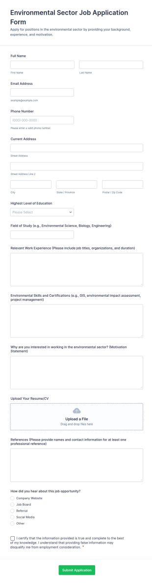 Environmental Sector Job Application Form Template