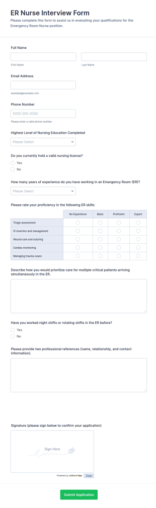 ER Nurse Interview Form Template