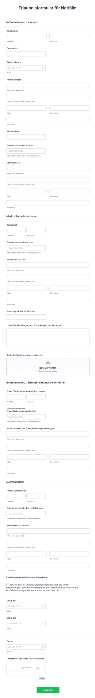 Erlaubnisformular Für Notfälle
