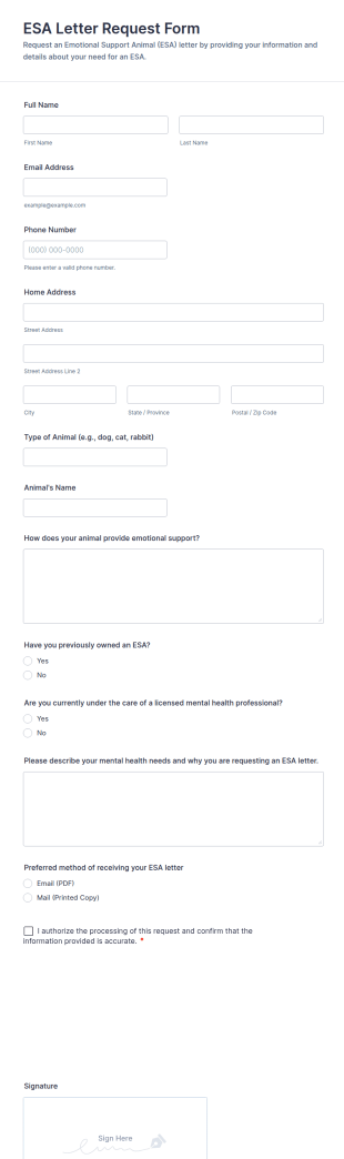 ESA Letter Request Form Template