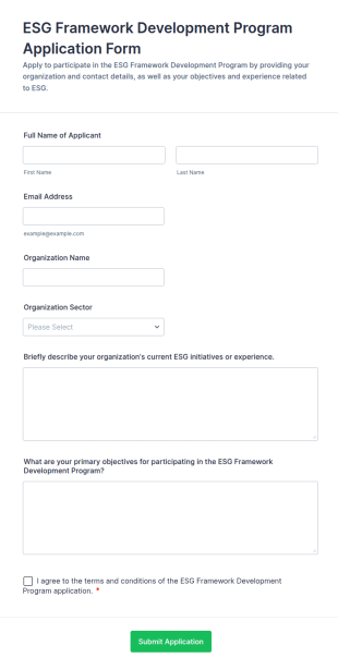 ESG Framework Development Program Application Form Template