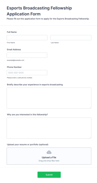 Esports Broadcasting Fellowship Application Form Template