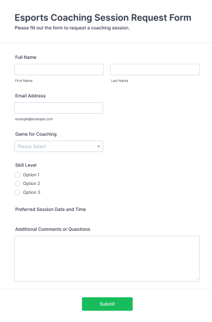 Esports Coaching Session Request Form Template