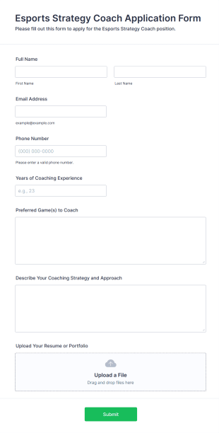Esports Strategy Coach Application Form Template
